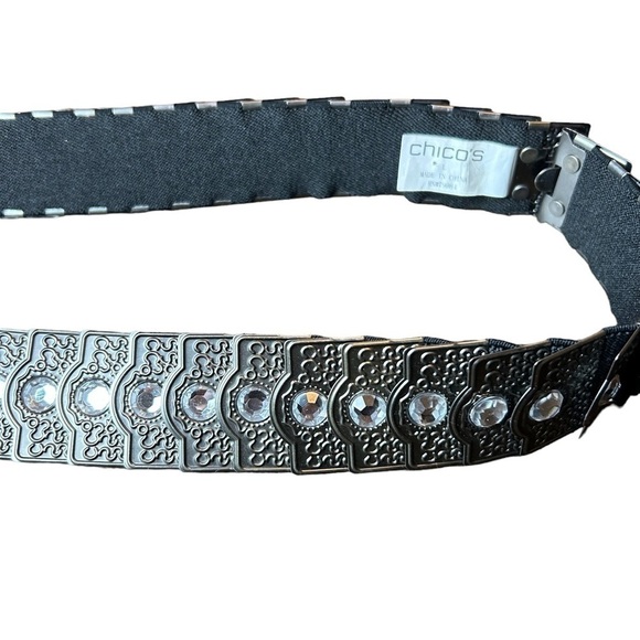 Chico’s PewterToned Scale Stretch Belt with Rhinestone Accents On Each Piece - Picture 2 of 14